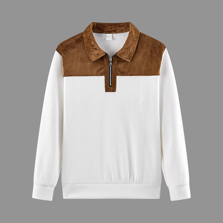 Unisex nan fine-structured knitted sweater with half zip collar and velvet trim Mune Fashion