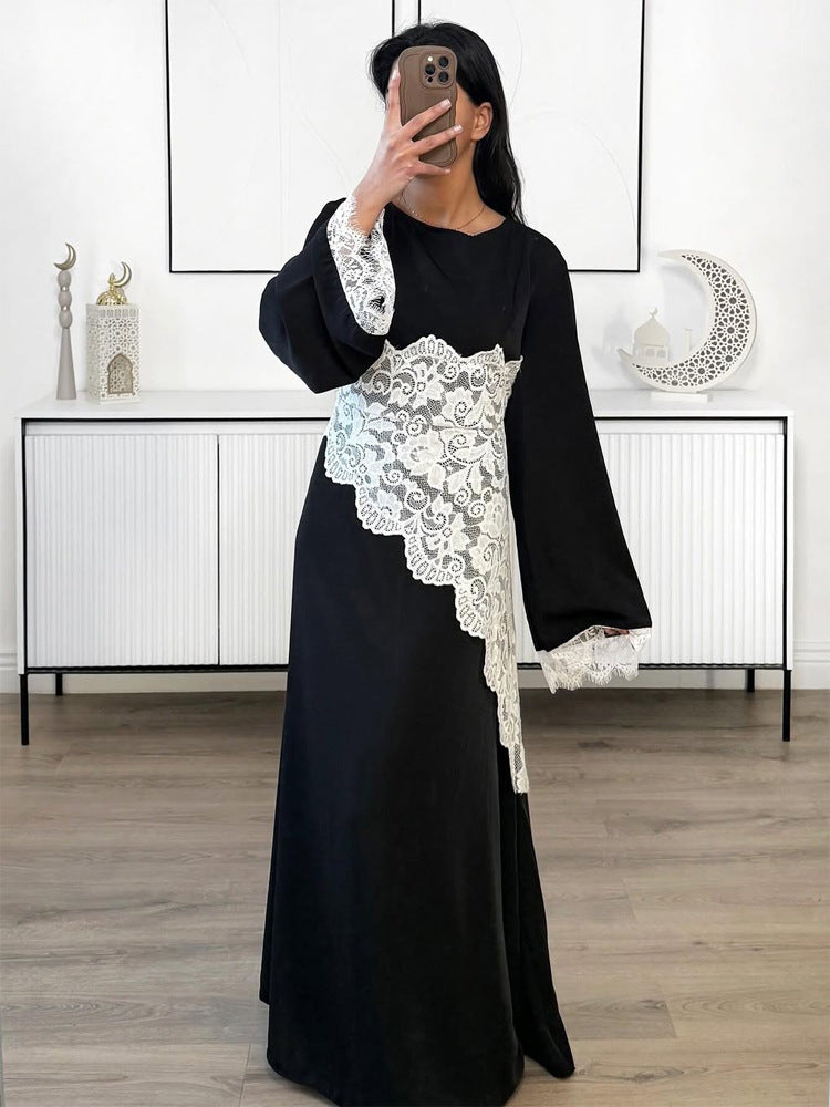 Women's Layered Look Lace Tunic with Ties and Asymmetrical Hem Mune Fashion