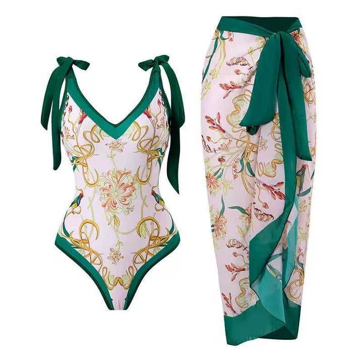 Women's swimsuit with floral design and transparent wrap skirt Mune Fashion