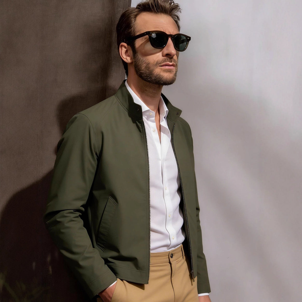 Men's Harrington Jacket with Cord Collar, Two-Way Zipper and Concealed Side Pockets Mune Fashion
