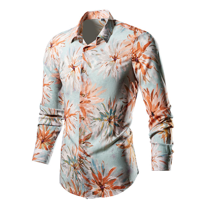 Men's fitted long-sleeve shirt with striking leopard print, lightweight satin look, and elastic slim fit Mune Fashion