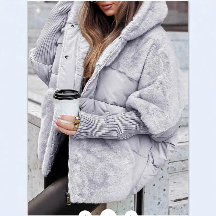 Women's Quilted Oversized Parka with Faux Fur Trim, Hood and Ribbed Cuffs Mune Fashion