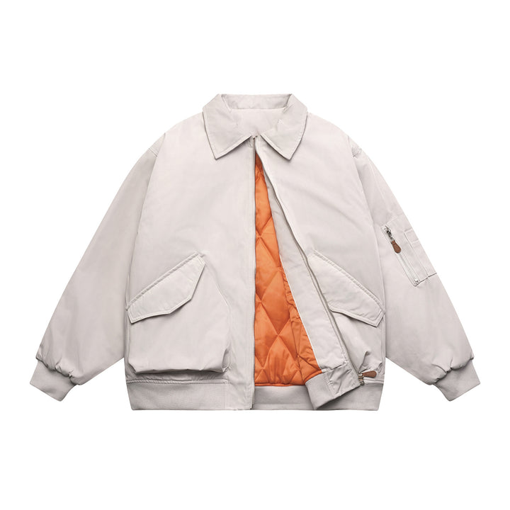 Unisex Short Cut Boxy Bomber Jacket with Quilted Contrast Lining, Utility Patch Pockets and Ribbed Hem Mune Fashion