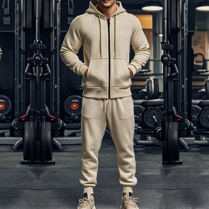 Men's Complete Sweatset with Zipper Hoodie and Tapered Jogging Pants Mune Fashion