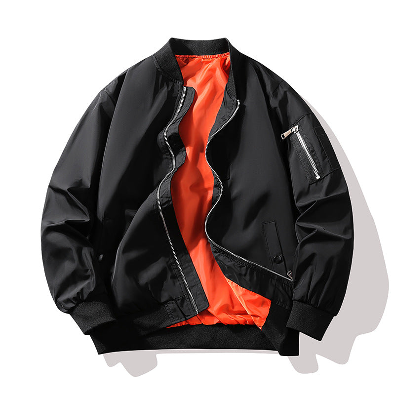 Men's bomber jacket in flight style with contrasting inner lining, sleeve zip pocket & ribbed cuffs Mune Fashion