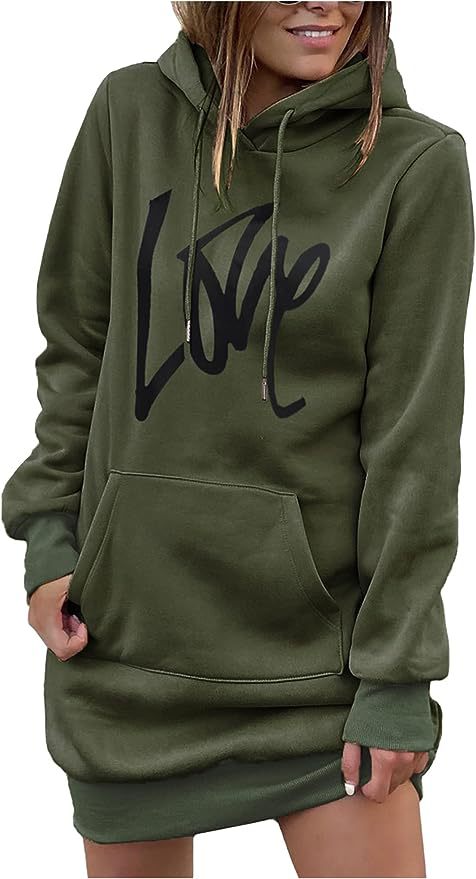 Ladies fleece hooded dress with kangaroo pocket, thumb hole sleeves and oversized sweatshirt cut Mune Fashion