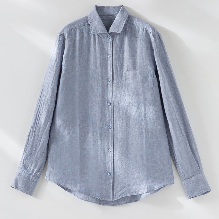 Men's Vintage Washed Linen Shirt with Chest Pocket and Rounded Hem Mune Fashion