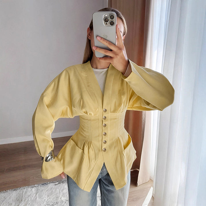 Women's tailored corset blazer with decorative button placket Mune Fashion