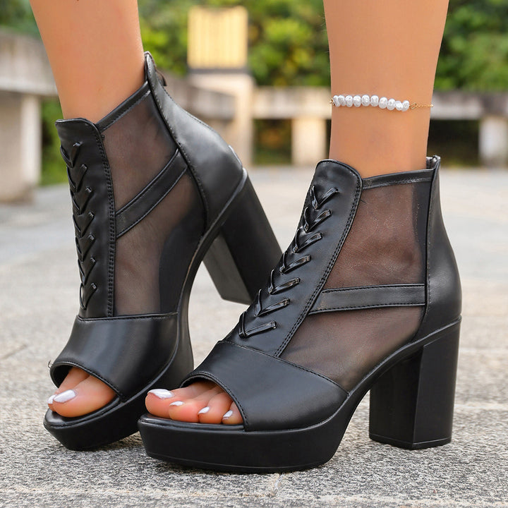 Ladies' platform sandals with mesh inserts and chunky block heel Mune Fashion