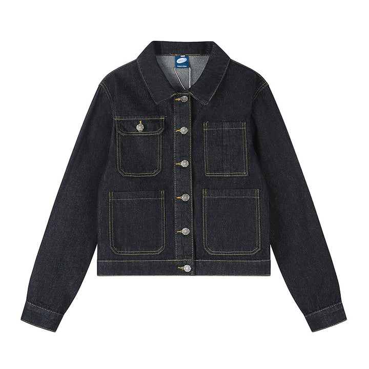 Women's Boxy Jeans Jacket with Patch Pockets and Visible Contrast Seams Mune Fashion