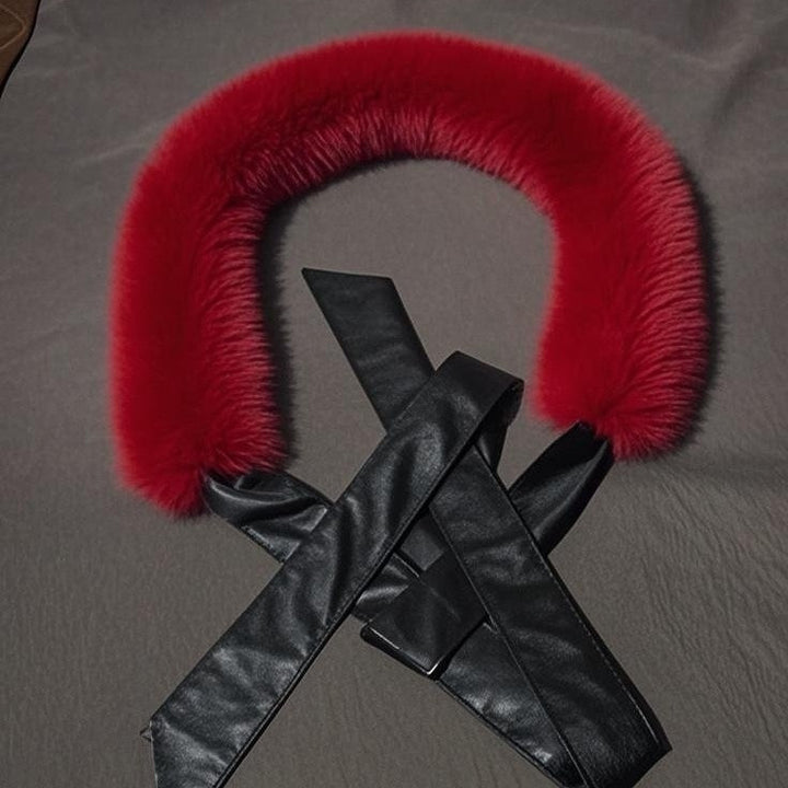 Women Removable Faux Fur Collar with Faux Leather Ties Mune Fashion