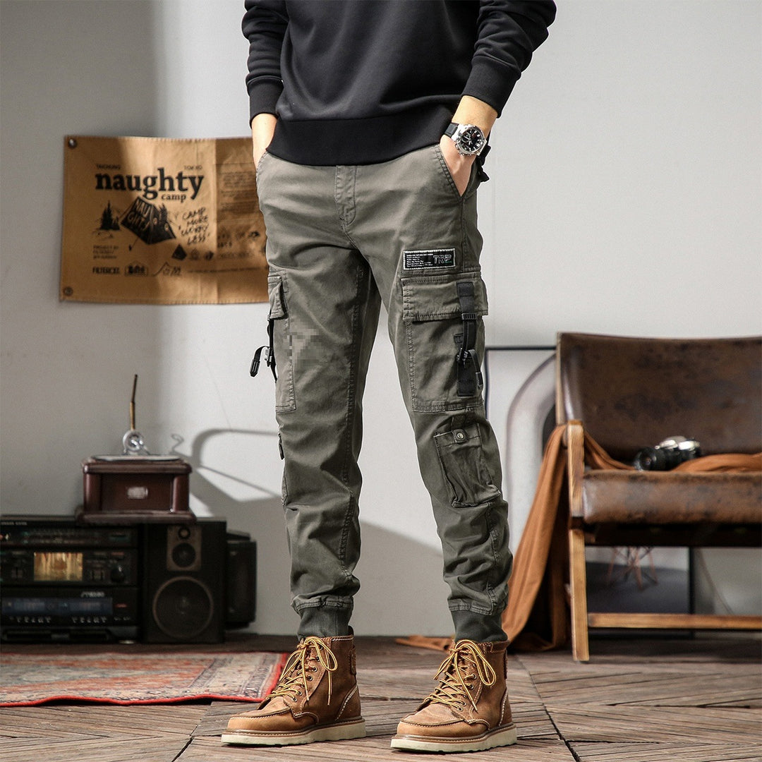 Men's Cargo Jogging Pants with Multifunctional Pockets, Adjustable Straps & Ribbed Cuffs Mune Fashion