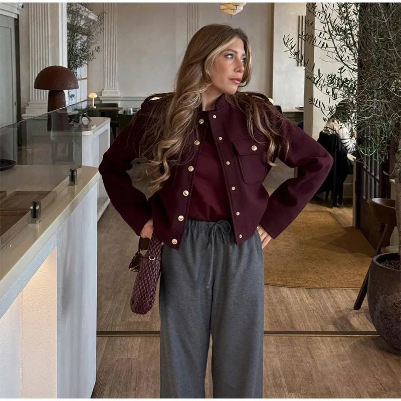 Women's Fashion Cropped Jacket with Pockets