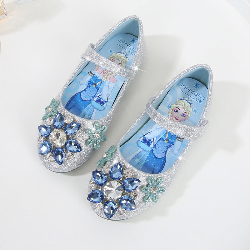 Girls Glittering Ballet Shoes with Flower Application Mune Fashion