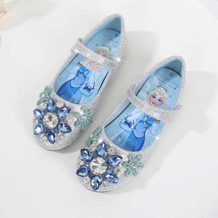 Girls Glittering Ballet Shoes with Flower Application Mune Fashion