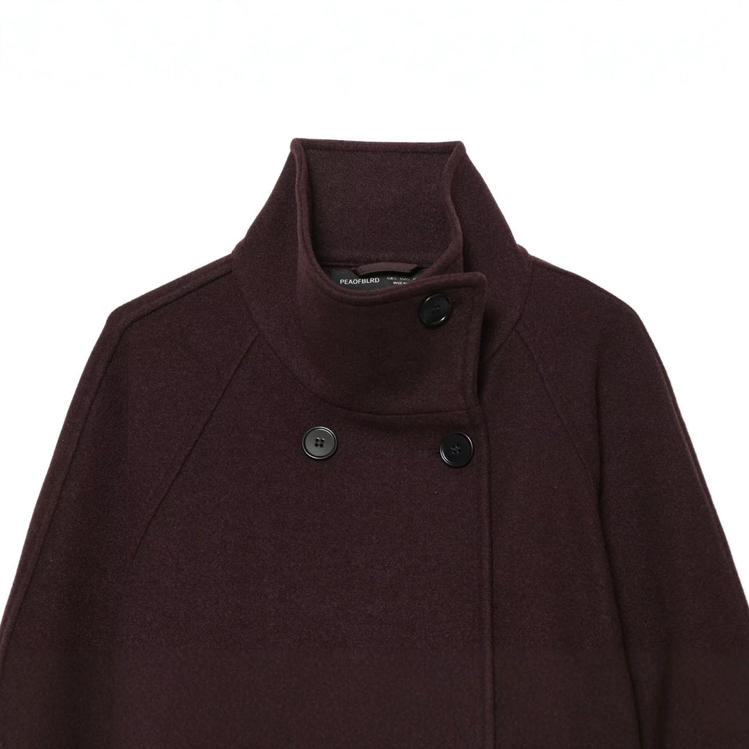 Ladies short coat double-breasted wool blend with high standing collar and belt Mune Fashion