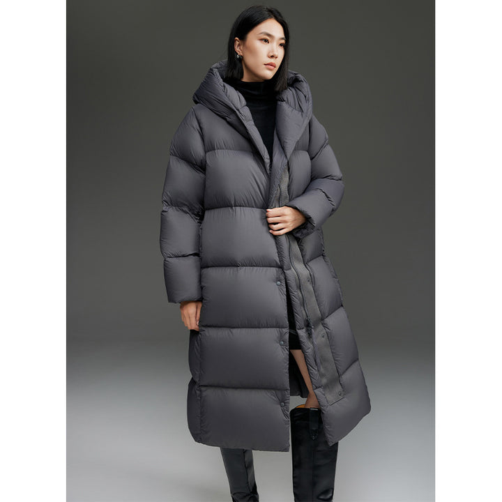 Women Long Quilted Down Parka with Hood and Thermal Insulation Mune Fashion