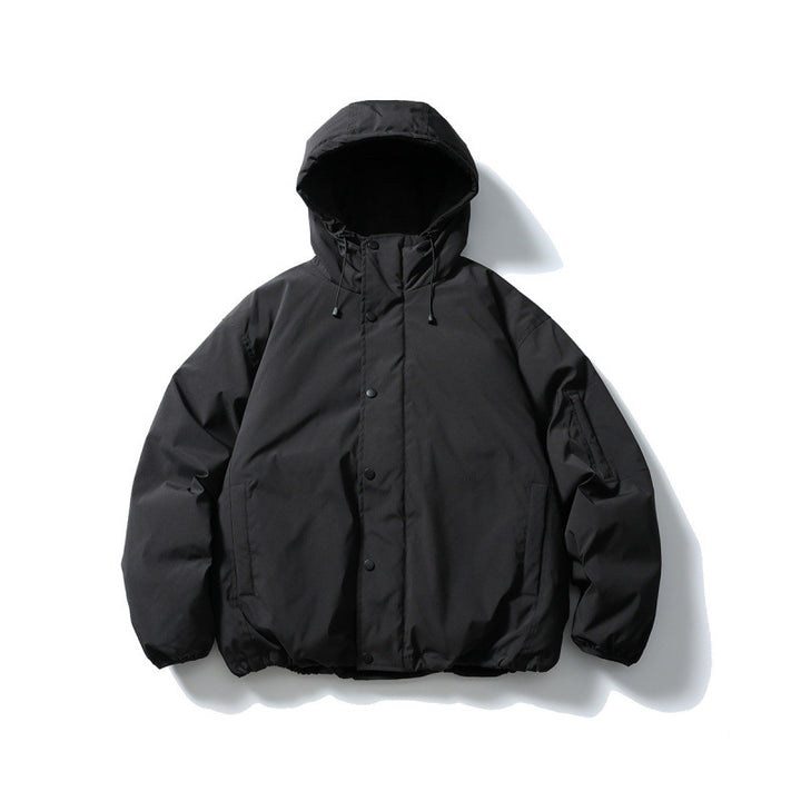 Unisex Boxy Padded Hoodie with Drawstring, Concealed Snap Placket and Utility Arm Pocket Mune Fashion
