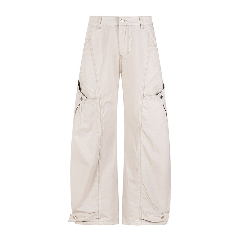 Women's Wide Cargo Palazzo Pants with High Waist, Large Flap Pockets and Adjustable Hem Mune Fashion