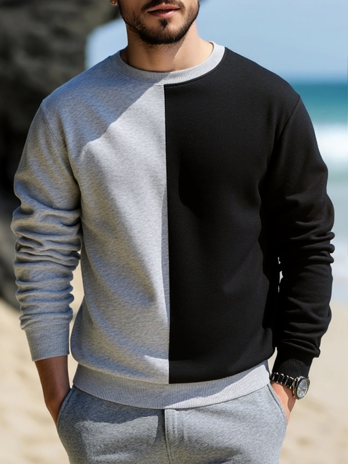 Men's sweatshirt with two-tone block design, crew neck & soft cotton blend Mune Fashion