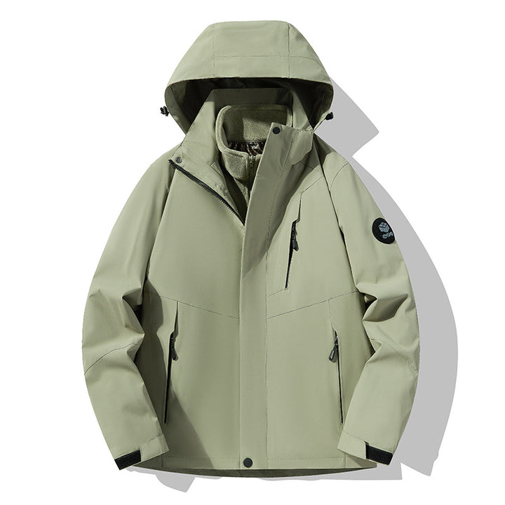 Men's three-layer breathable softshell trekking jacket with integrated fleece collar and adjustable hood Mune Fashion
