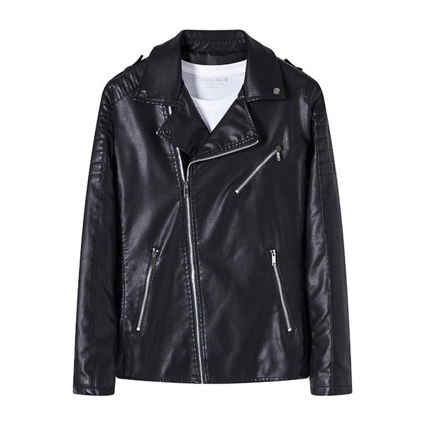 Men's biker jacket made of high-quality faux leather in slim fit with angled zipper and quilted shoulder area Mune Fashion