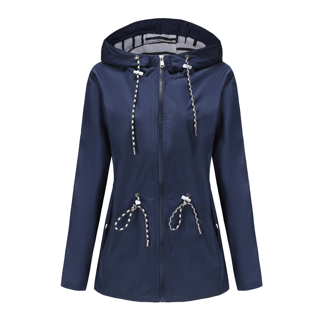 Women's light waterproof parka rain jacket with waist drawstring Mune Fashion