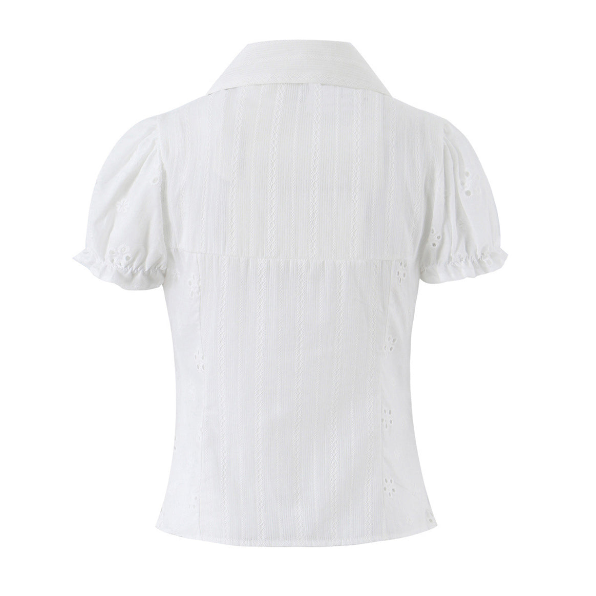 Women Broderie-Anglaise blouse with puff sleeves, waist emphasis and front tie Mune Fashion