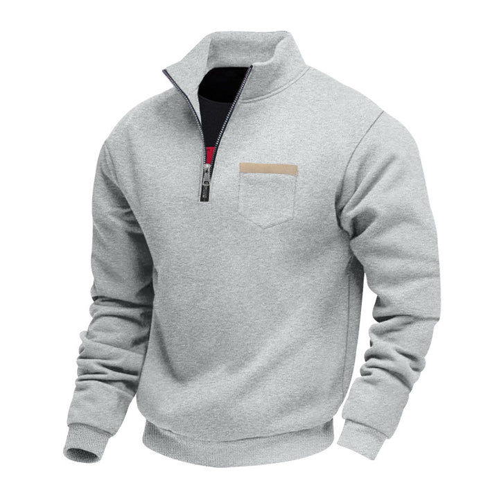 Men's nan sweatshirt with half zipper, stand-up collar, and chest pocket Mune Fashion