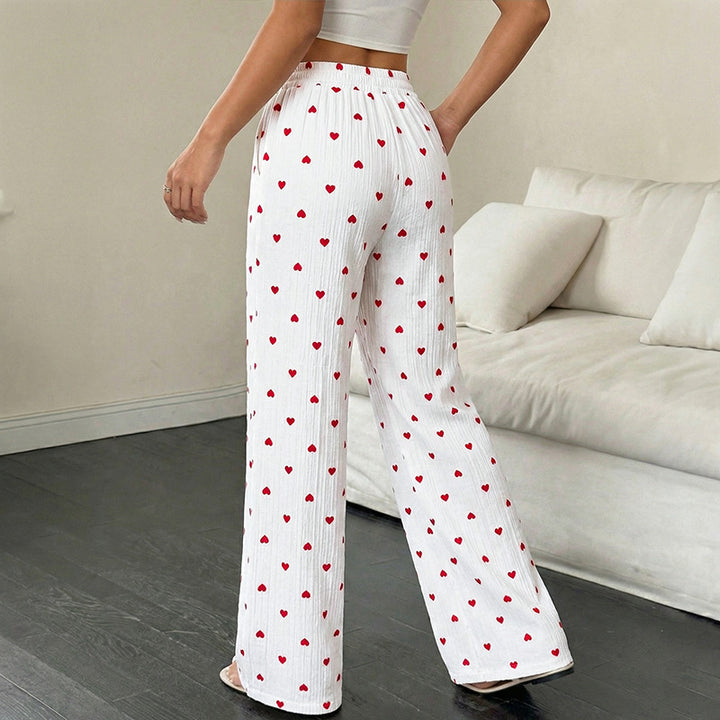 Women Casual Wide Pants with Heart Pattern Mune Fashion