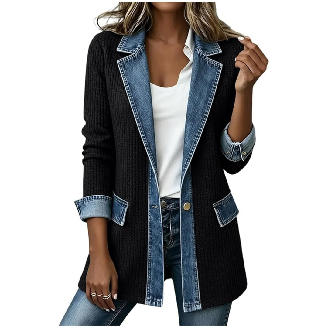 Women's knitted blazer with denim trim and tailored cut Mune Fashion