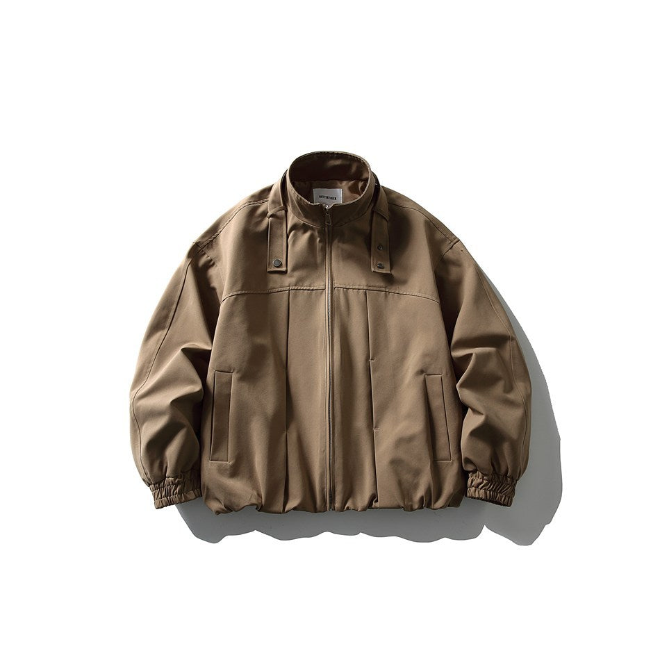Men's Boxy Blouson Jacket in Overshirt Style with Stand Collar and Strap Detail Mune Fashion