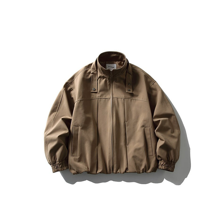 Men's Boxy Blouson Jacket in Overshirt Style with Stand Collar and Strap Detail Mune Fashion