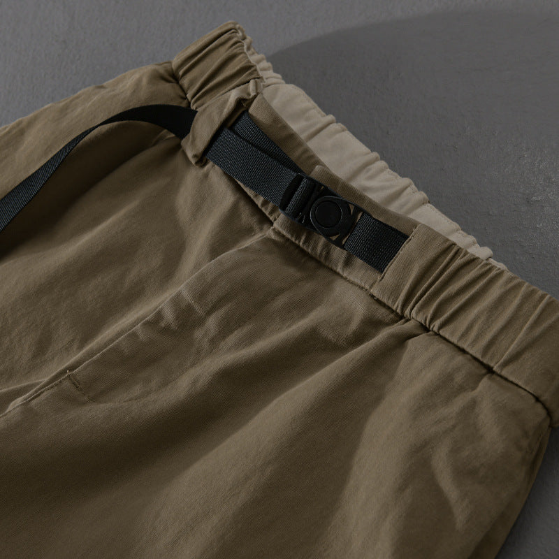 Men's Casual Tapered Cargo Pants with Elastic Waistband and Integrated Webbing Belt Mune Fashion