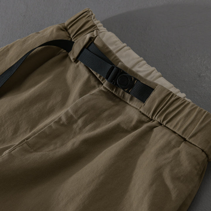 Men's Casual Tapered Cargo Pants with Elastic Waistband and Integrated Webbing Belt Mune Fashion