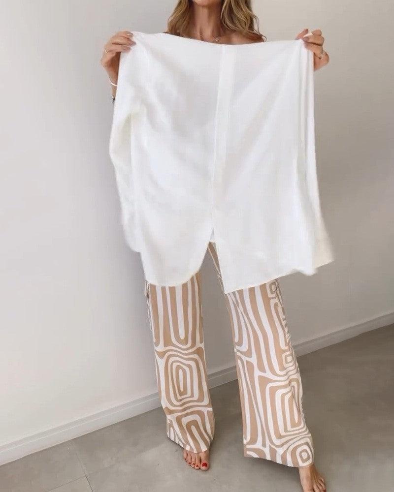 Women wide Palazzo trousers with graphic retro print Mune Fashion