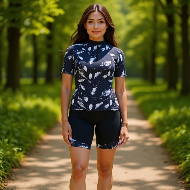 Women's sporty short-sleeve swimsuit with floral pattern Mune Fashion