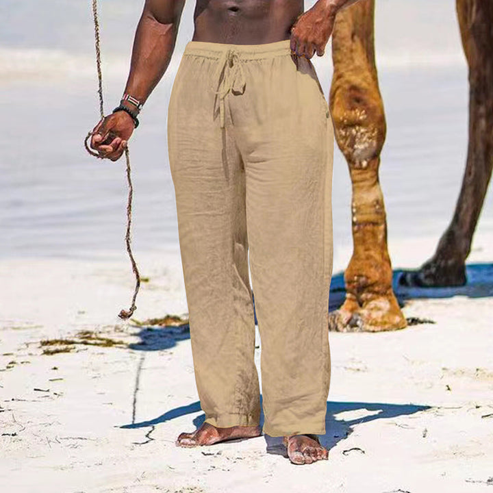 Men's relaxed linen trousers with elastic drawstring, straight leg and side pockets Mune Fashion