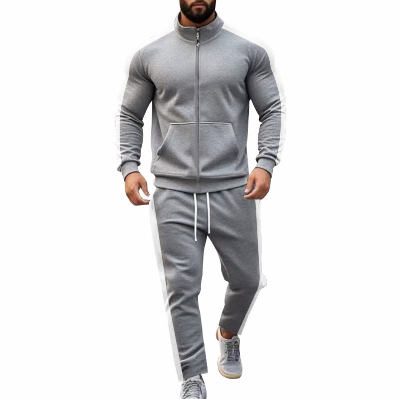 Men's two-piece tracksuit set with stand-up collar zip jacket and tapered jogging pants Mune Fashion