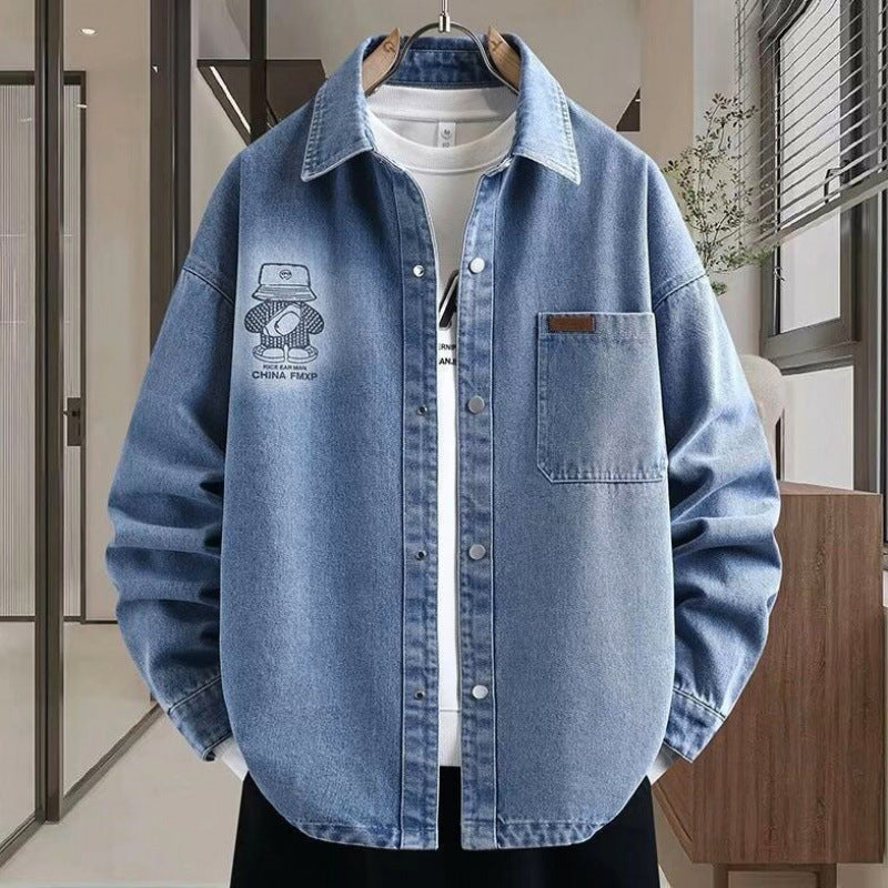 Men's Oversized Denim Shirt Jacket in Relaxed Worker Style with Chest Pocket and Snap Buttons Mune Fashion