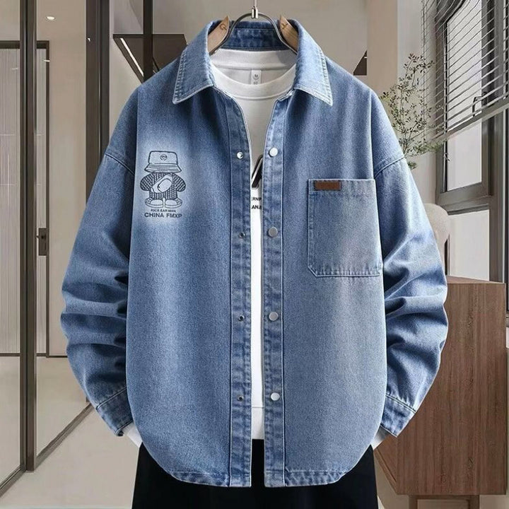 Men's Oversized Denim Shirt Jacket in Relaxed Worker Style with Chest Pocket and Snap Buttons Mune Fashion