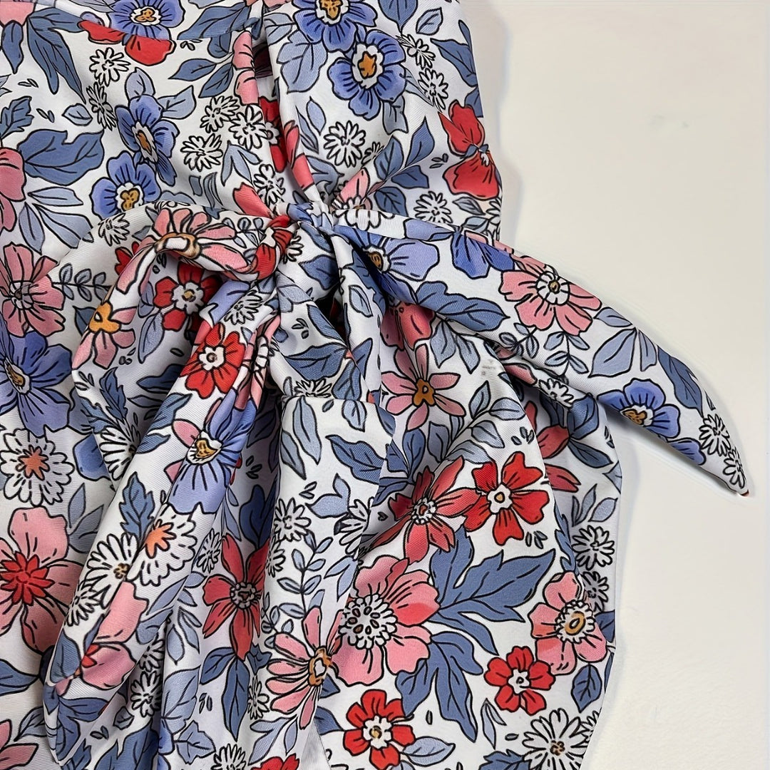 Women Floral Design Swimsuit with Wrap Skirt Mune Fashion