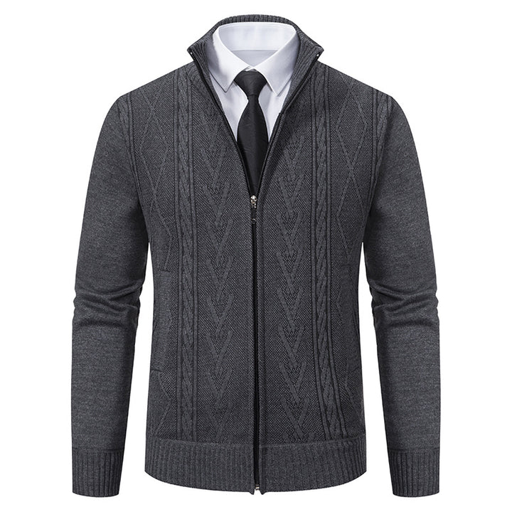 Men's knitted cardigan with raised cable pattern and full-length zipper Mune Fashion