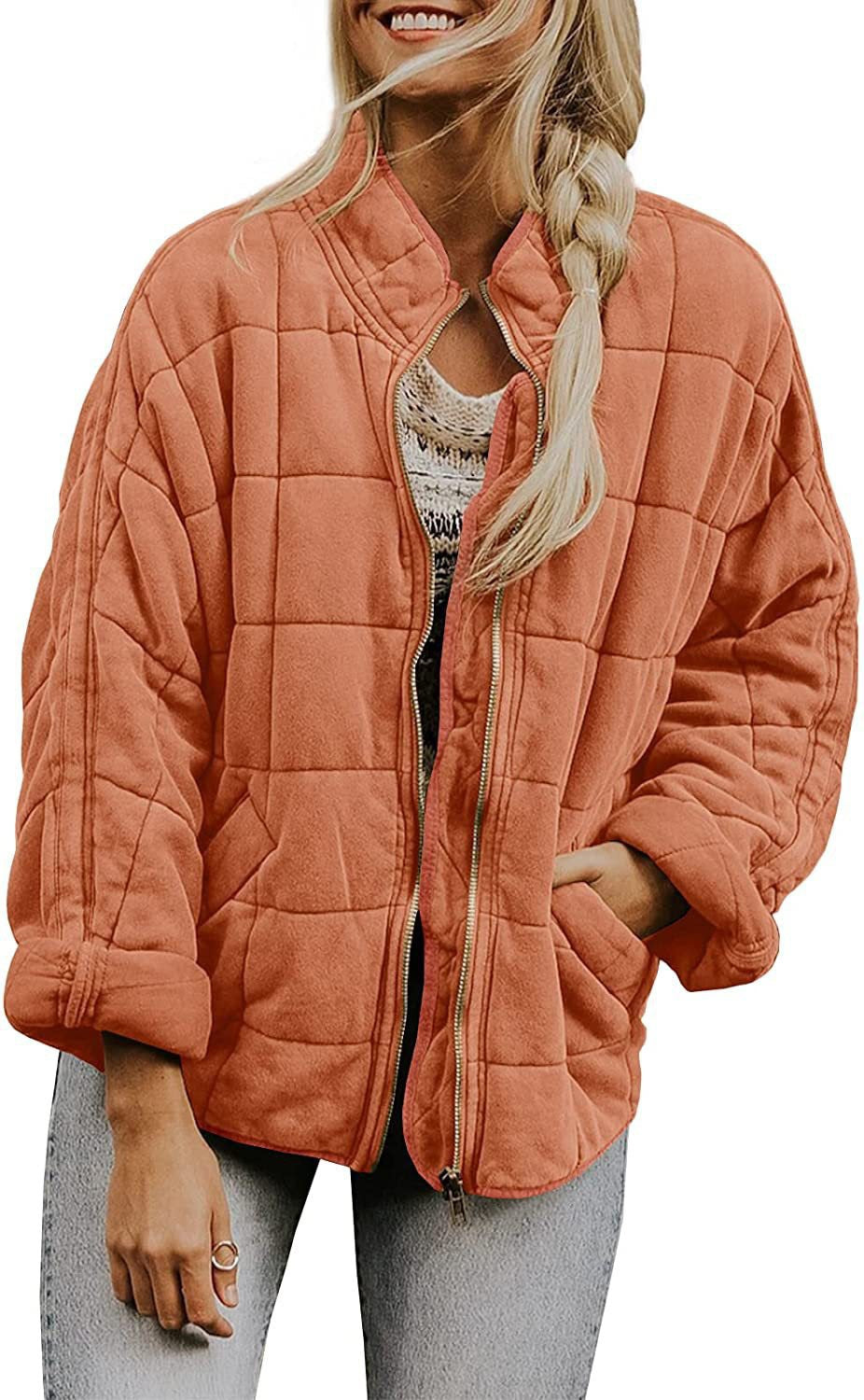 Women's Oversize Quilted Jacket with Zipper and Side Pockets Mune Fashion