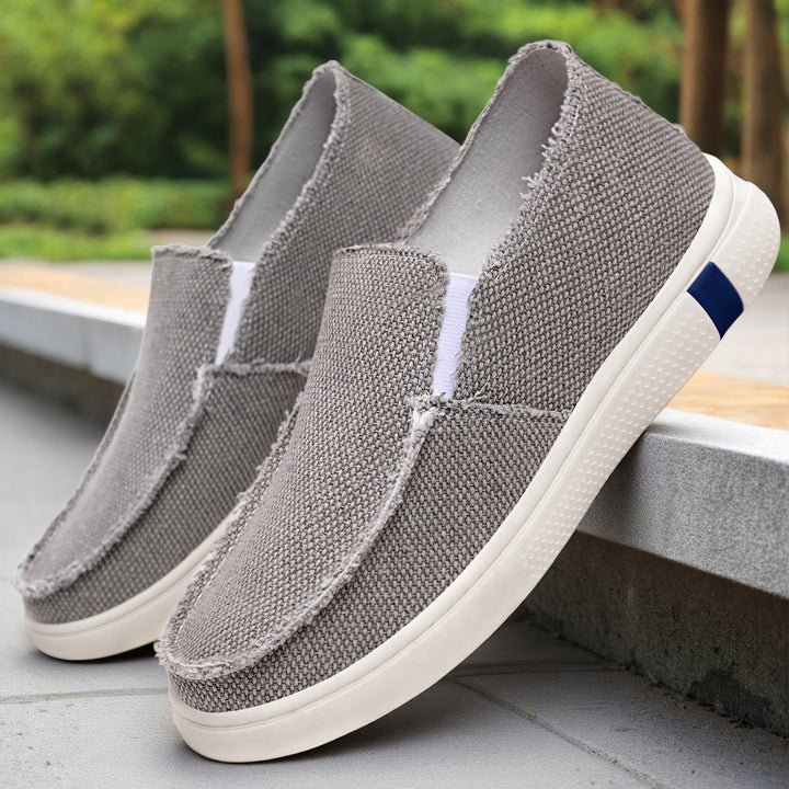 Men's casual canvas slip-on with frayed edge, elastic insert, and grippy rubber sole Mune Fashion