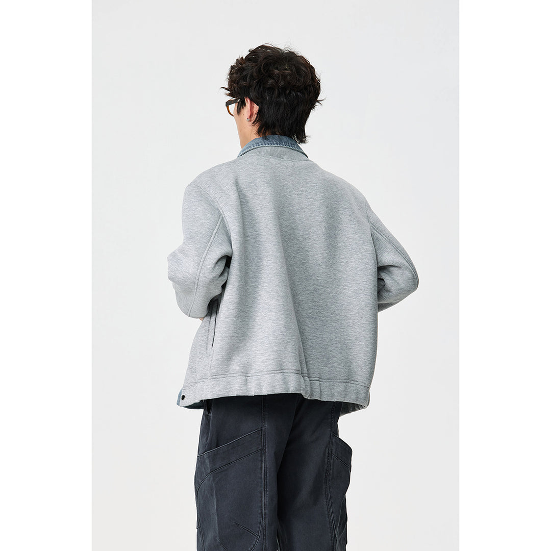 Unisex Layered Look Boxy Blouson with integrated Denim Collar and Snap Button Placket Mune Fashion