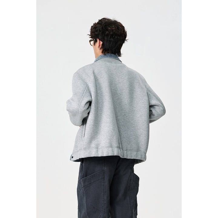Unisex Layered Look Boxy Blouson with integrated Denim Collar and Snap Button Placket Mune Fashion