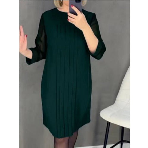 Ladies nan pleated sheath dress with knee-length silhouette and transparent three-quarter sleeves Mune Fashion
