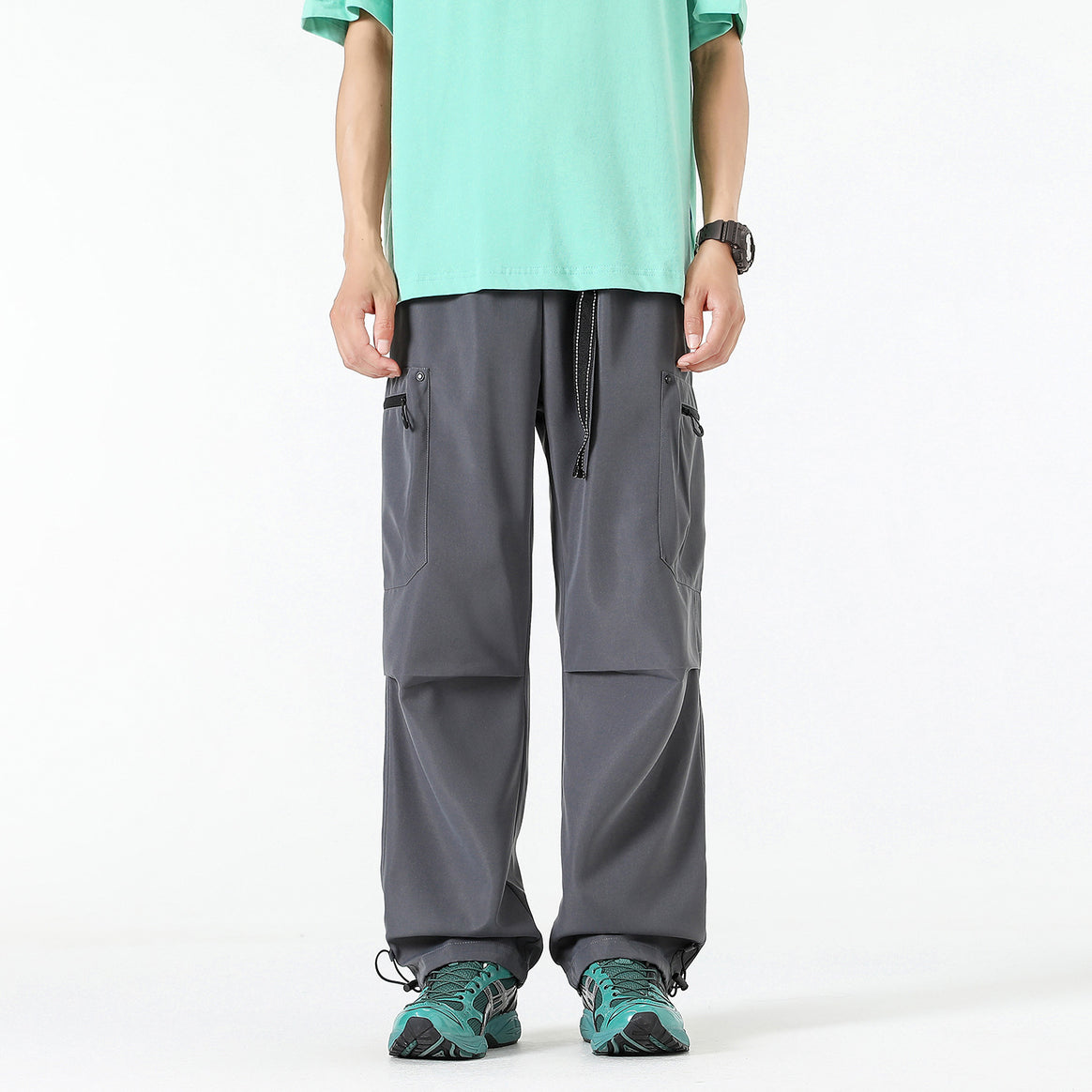 Damen Weite Technical-Cargo-Hose mit Tunnelzugbund, verstärkten Kniepartien und verstellbaren Beinabschlüssen Mune Fashion