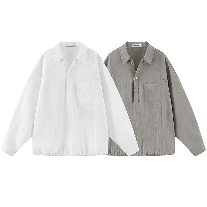 Men's Lightweight Oversized Half-Placket Shirt with Chest Pocket & Elastic Hem Mune Fashion